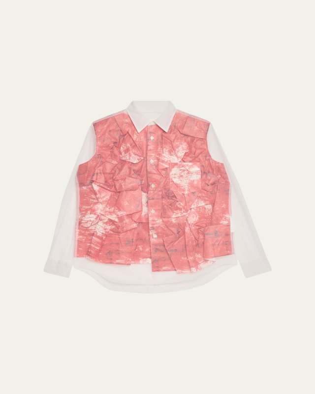 Crinkle Layered Button-Down Tulle Shirt
